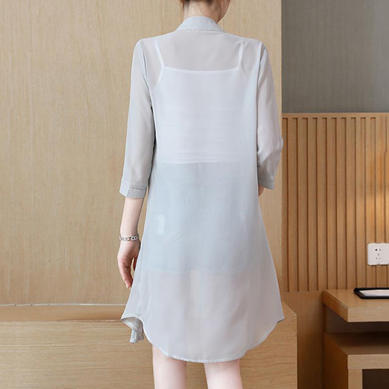 Sun Protection Clothing Women's Mid-length Beach Summer Chiffon Cardigan Shawl Air-conditioning Shirt Thin Coat
