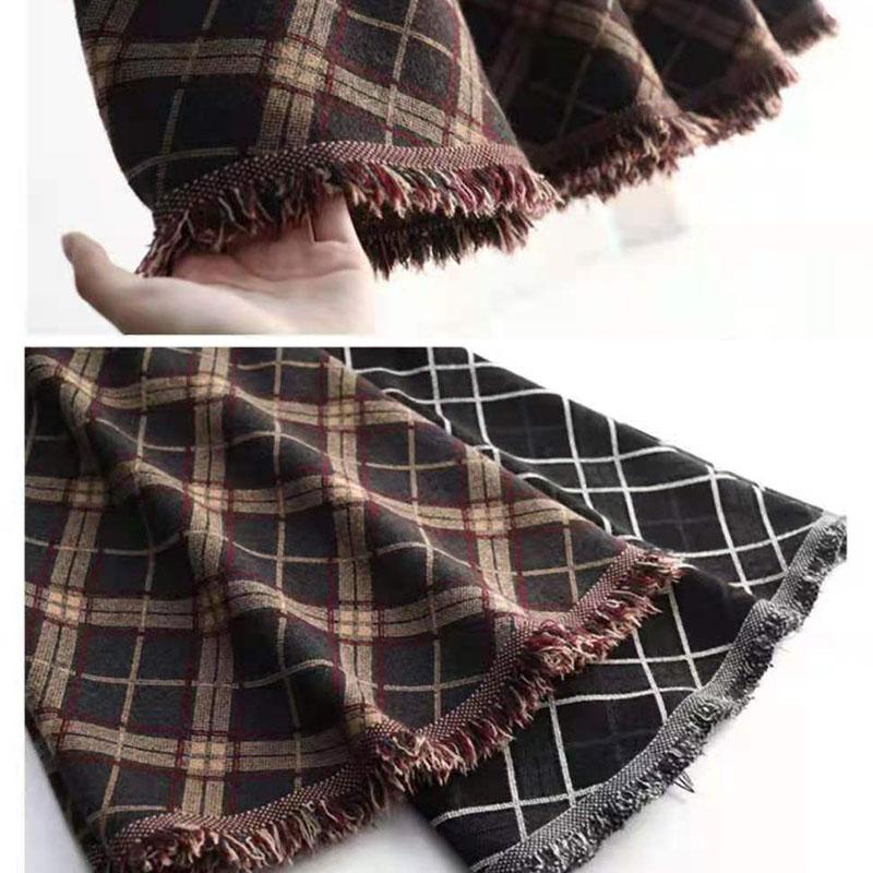 Ladies Long Knitted Skirt Autumn Winter Women's Fringed Plaid Umbrella Skirt High Waist A-line Big Swing Skirt