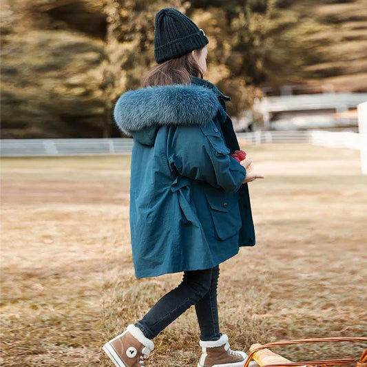 Girls' Jackets Autumn and Winter Clothes Plus Velvet Padded Coat Warm Overcomes The Padded Jacket