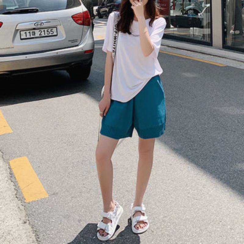Shorts Women's Plus Size Loose Knit Elastic Waist Pants Casual Students Women Summer Wear Straight High Waist