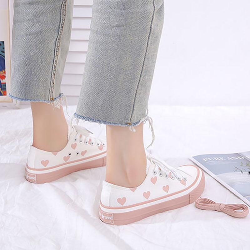 Girls Love Board Shoes Fashion White Shoes Women Korean Style Flat Student Canvas Shoes Women