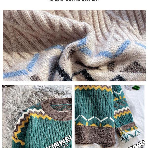Loose round neck Sweater Women Thick Warm Vintage Knitted Sweater Casual Pullover sweater outwear Autumn Winter