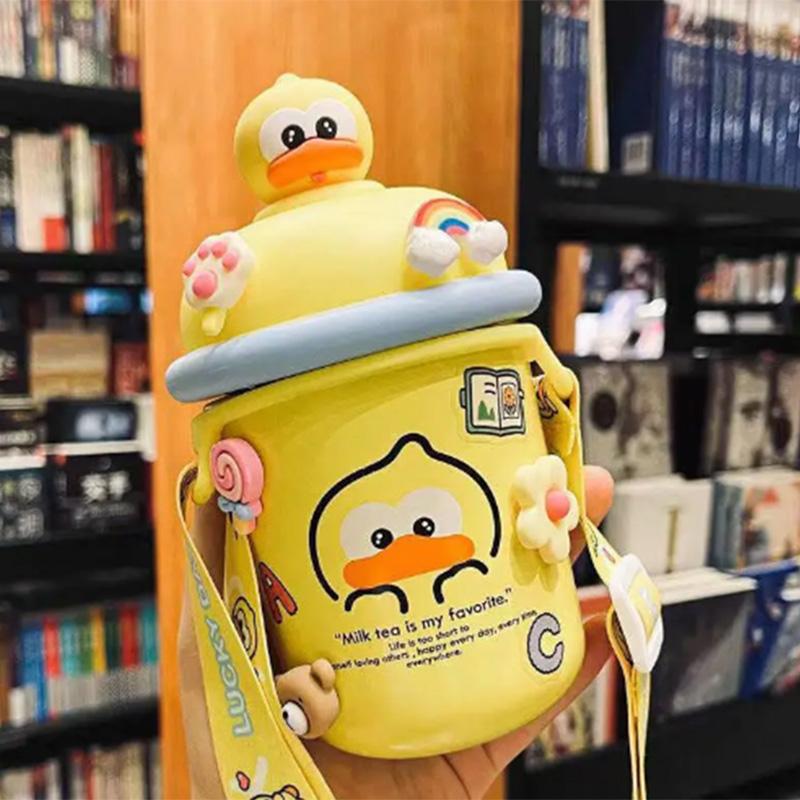 Korean Version of The Super Cute Cartoon Bear 316 Stainless Steel Thermos Cup Cute Girl Ins Strap Student Children's Cup