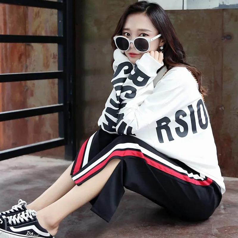 Wide-leg Pants Girls Sports Leisure Loose Nine-point High-waist Students All-match Straight-leg Pants