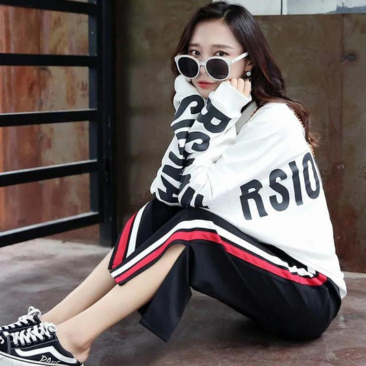 Wide-leg Pants Girls Sports Leisure Loose Nine-point High-waist Students All-match Straight-leg Pants