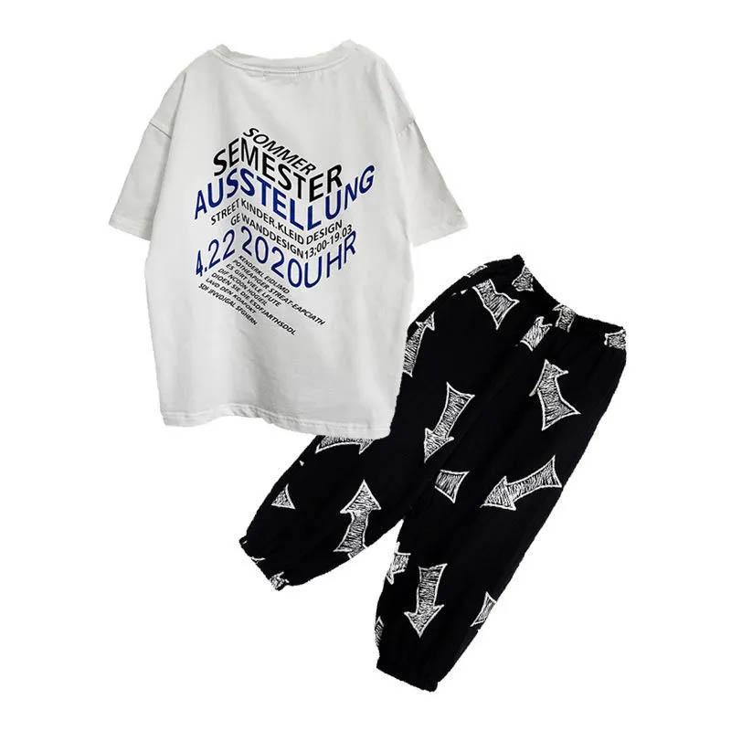 Thin Boys Summer Breathable Sweat-absorbing Short Sleeves + Loose Pants Suits Casual Street Dance Clothes Cool Children's Two-piece Set
