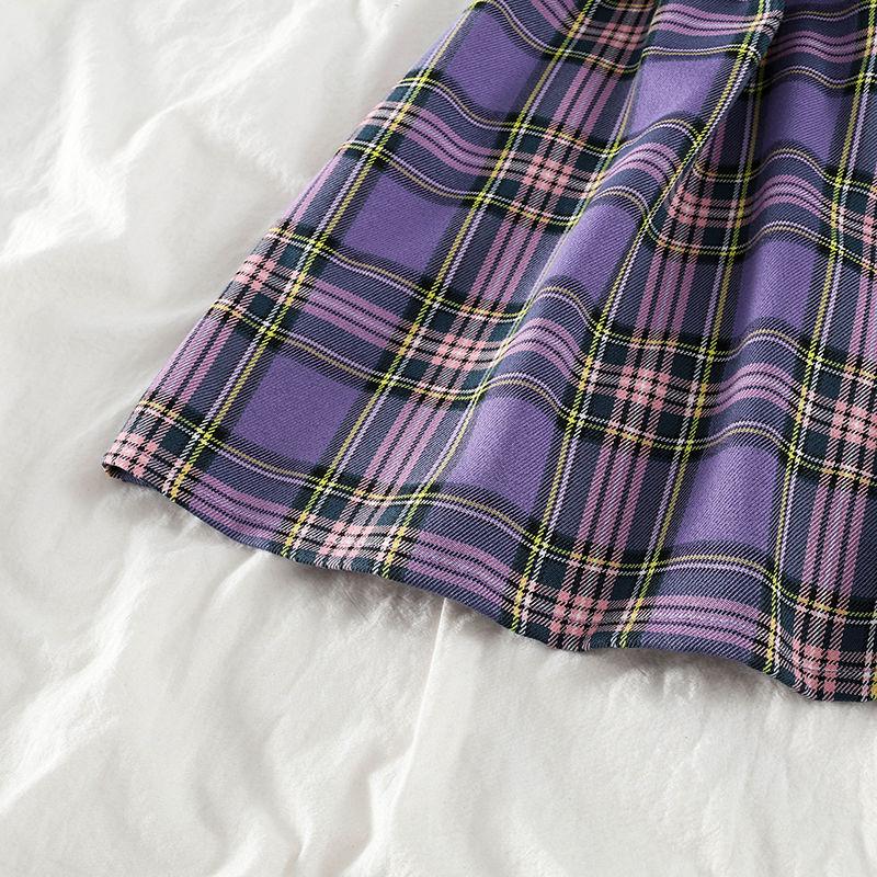 Purple Plaid Sling Dress 2 Pieces Ladies Suit Skirt Spring and Summer Sling  Casual Vacation Office Home