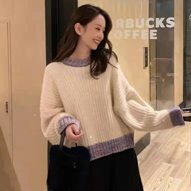 Pofulove Autumn Winter New Sweater Women Sequins Loose Lazy Wild Sweater Winter Solid Sweater