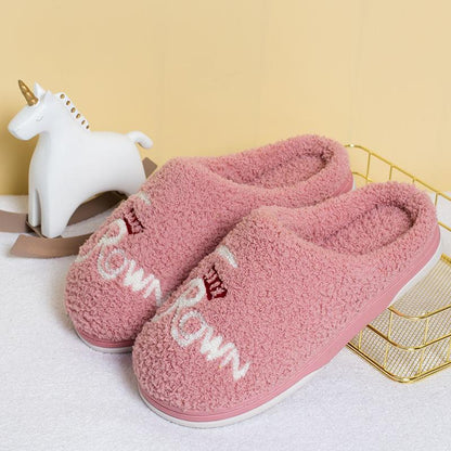Autumn and Winter Cotton Slippers for Men and Women Slippers Indoor Warm Flat Cotton Shoes Letter Pattern
