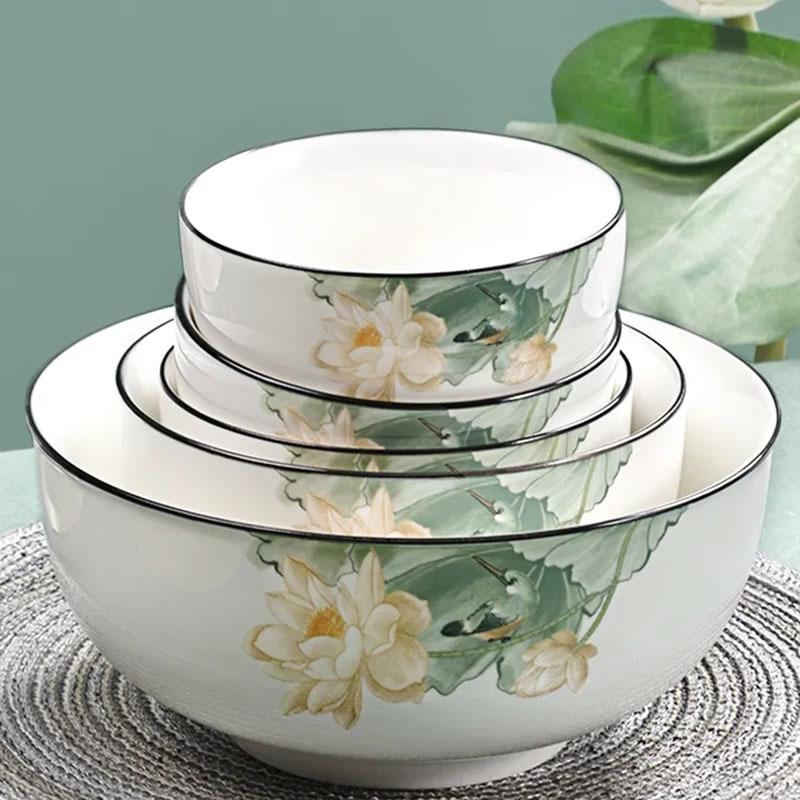 Rice Bowl Ceramic Bowl Household Rice Bowl Glazed Chinese Tableware Thickened Noodle Bowl Rice Bowl Soup Bowl Porcelain Bowl