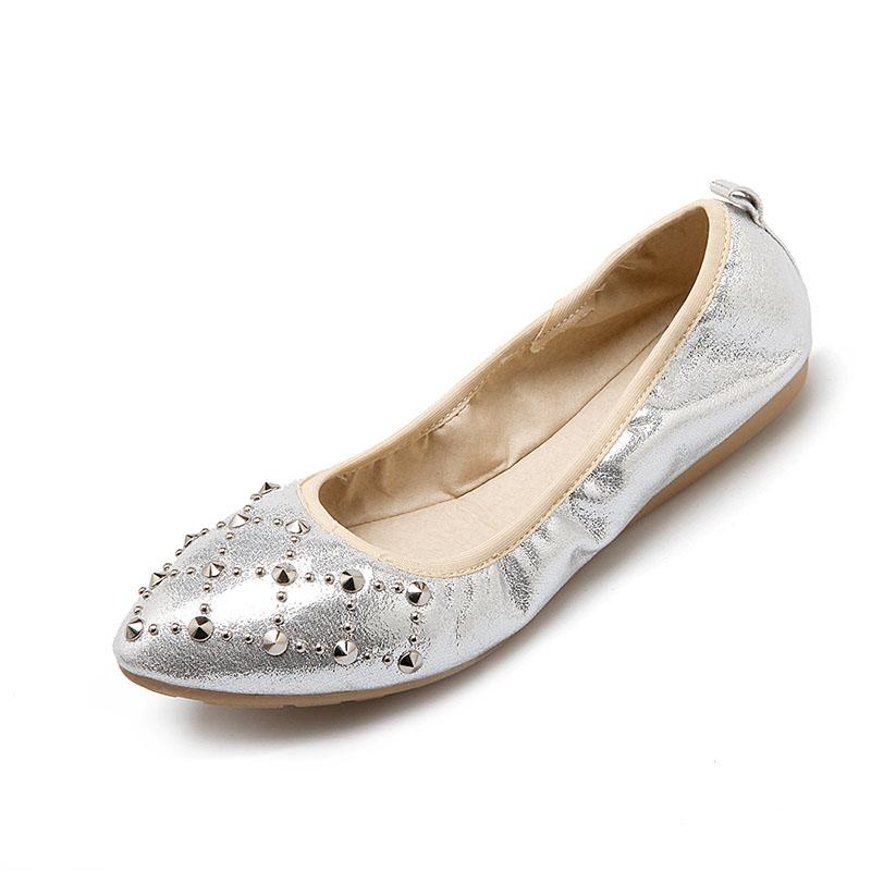 Women's Shoes  Flat Soft Bottom Pointed Egg Roll Shallow Mouth Rivets Casual Flat-heeled Pregnant Mother Korean Low-top Shoes