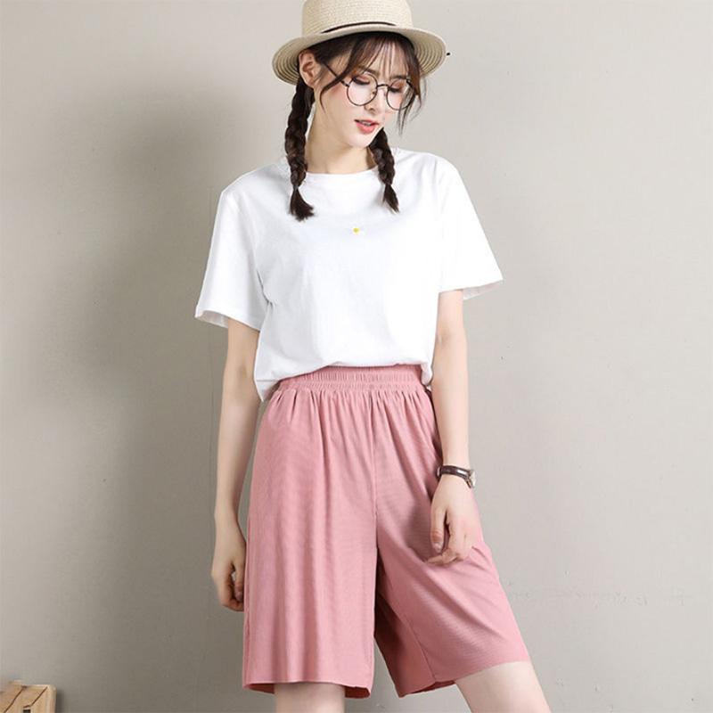 Ice Silk Wide-leg Large Size Sports Shorts Women's Summer Loose High-waisted Thin Trousers Thin Casual Five-point Pants