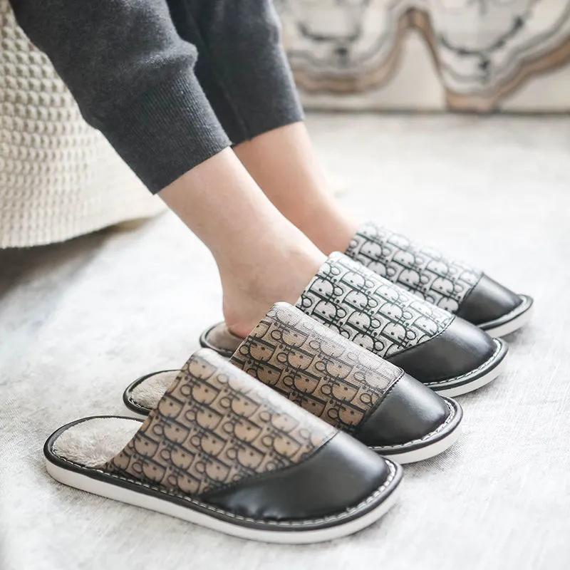 Winter Slippers Women Waterproof Non Slip Cotton Shoes Men Plus Size Slides Thick Fleece Warm Women Slippers