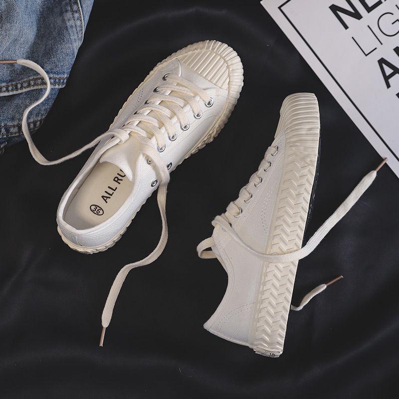 Canvas Shoes Women Casual Flats 2020 Trendy Korean Version Lace-up Fashion Female Spring/autumn Shoes Solid White Shoes