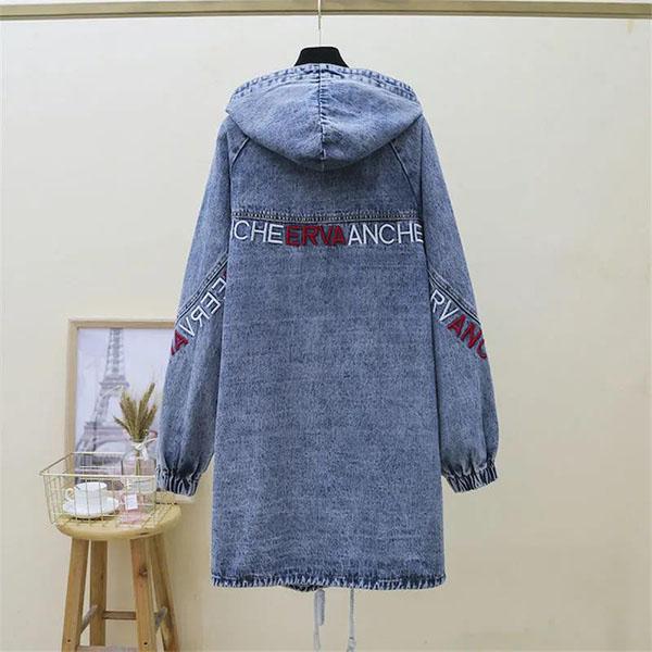 Women Spring Mid-length Denim Jacket Female Loose Versatile Autumn Large Size Hooded Casual Denim Coat