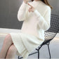 Long Faux Mink Fleece Sweater Winter Bottoming Sweater Thick Warm Knitted Lace Stitching Mohair Sweater Dress