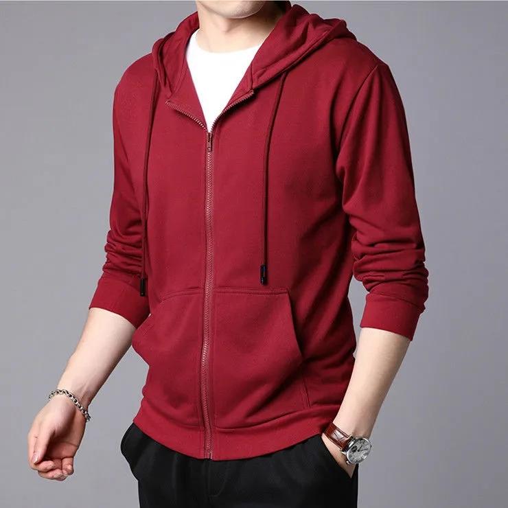 Hooded Cardigan Coat Men's Slim Solid Color Zipper Basic Jacket Plus Size Sportswear Hoodies Outerwear