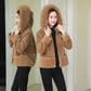 Fur Coat Female Sheep Shearing Autumn and Winter Grain Fleece Short Fox Fur Collar Hooded Fashion All-match Personality