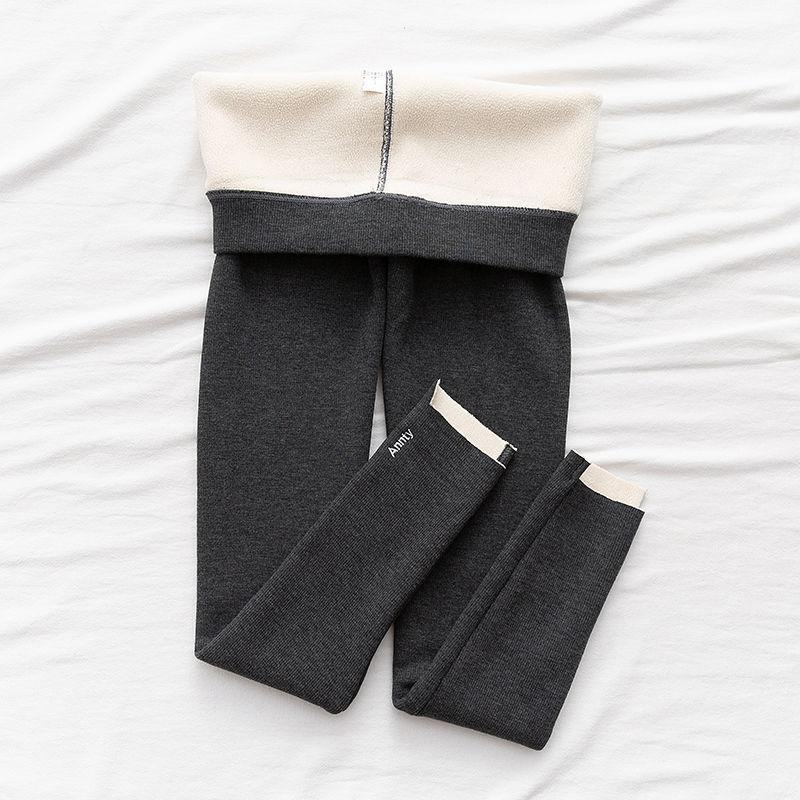 Spring and Autumn Threaded Leggings Women's Long Trousers Are Thin Outer Wear Plus Velvet Thickened High Waist Warm Cotton Trousers In Winter