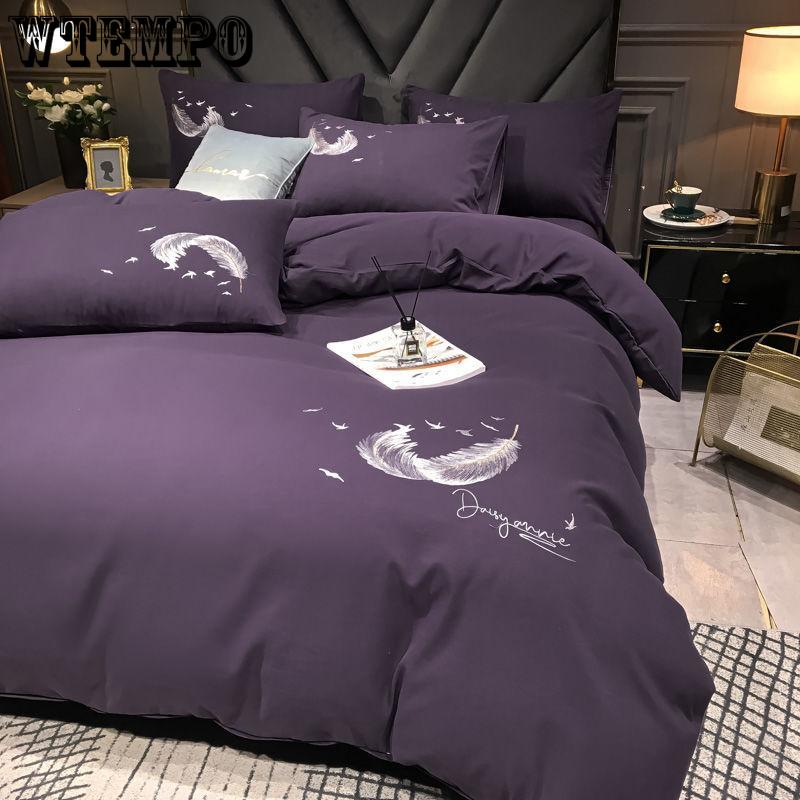 Summer Bedding Set 4PCS Washed Silk Naked Sleeping Silky Bed Sheet Duvet Cover Light Luxury European Style Bedding