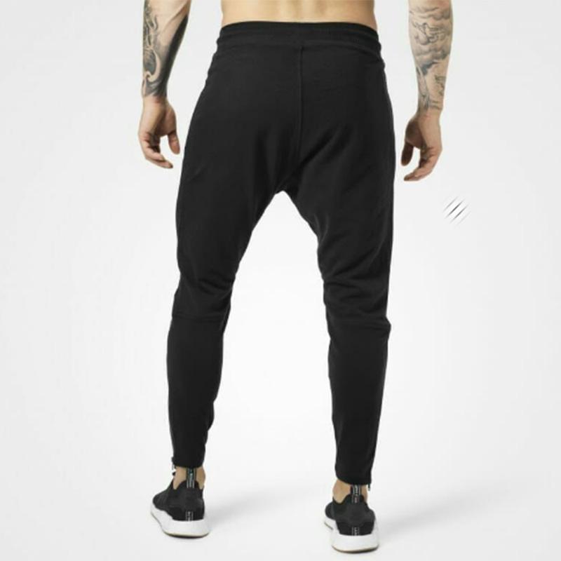 Solid Color Muscle Fitness Sports Running Trousers Men's Beam Mouth Slim Cotton Foot Mouth Zipper Pants