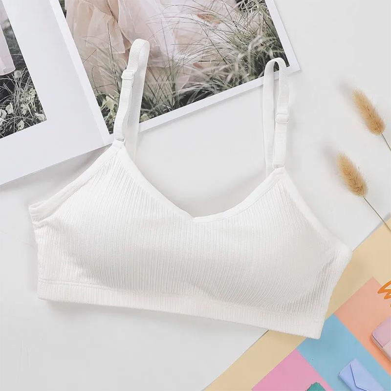 Women's Bra Gathered Underwear Thin Section Female Students Korean Version Camisole Tube Top Without Steel Ring Solid Stripes Briefs Breathable Bra