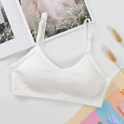 Women's Bra Gathered Underwear Thin Section Female Students Korean Version Camisole Tube Top Without Steel Ring Solid Stripes Briefs Breathable Bra
