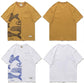 Japanese Cotton T-shirts Mackerel Print Patchwork Tees Summer Oversized O-neck Short Sleeve Casual Shirts Men Clothing