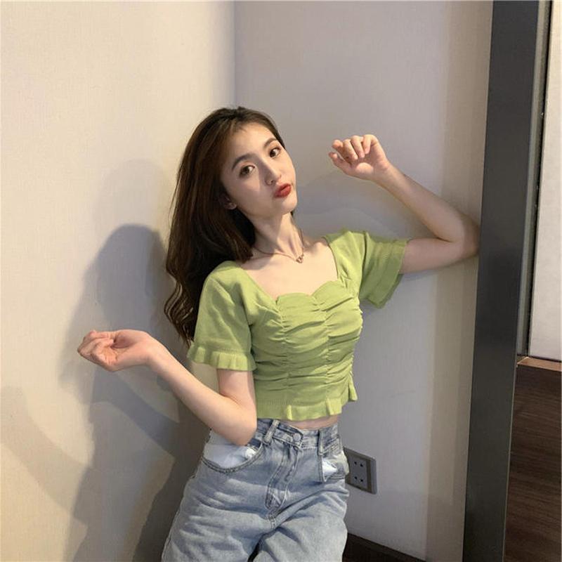 Ice Silk Short-sleeved T-shirt Female Student Summer Dress Large Size Loose Knitting Thin French Top Casual Fashion