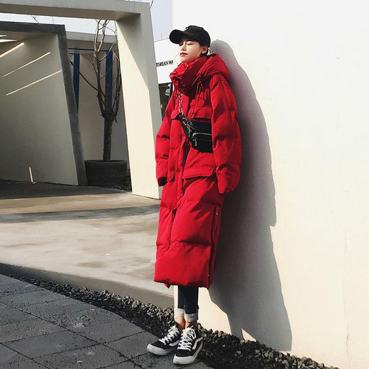 Winter Women's Loose Cotton Coat Mid-length Thick Straight Cotton Coat Bread Coat Stand-up Collar Warmth Loose Cotton Coat Winter Thick Coat