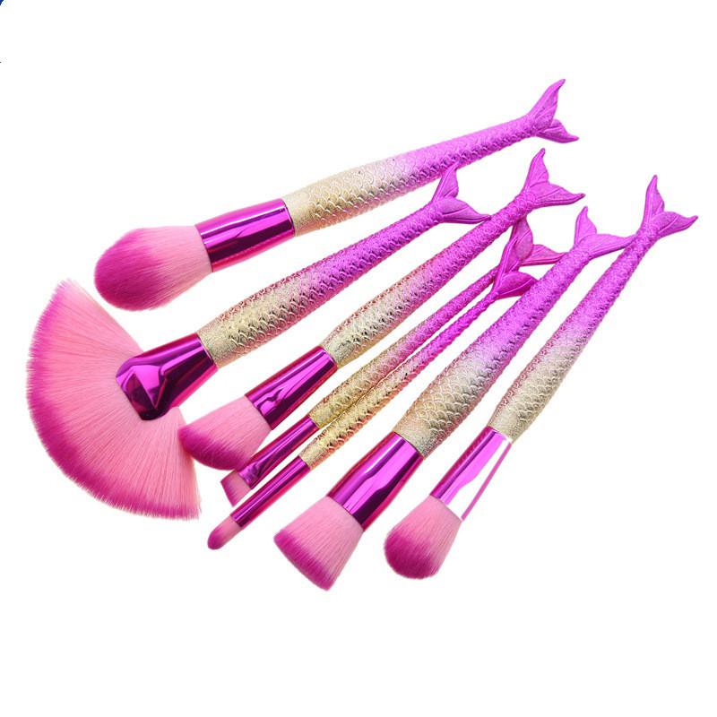 Maquiagem 7 PC Fish Tail Fish Scale Makeup Brush Suit Tools Foundation Makeup Brush  Make Up Kits