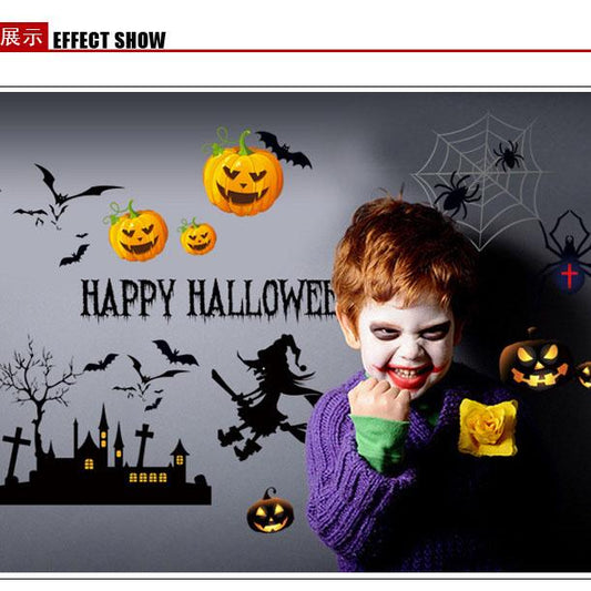 Bar Ghost Festival Halloween Pumpkin Light Spider Decorative Sticker Black Creative Wall Sticker