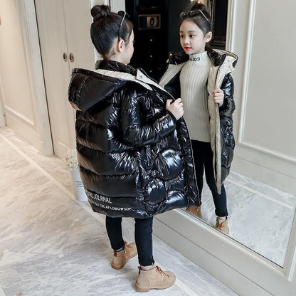 Girls Down Padded Jacket Fashion Cute Girl Padded Jacket Big Children Mid-length Padded Jacket