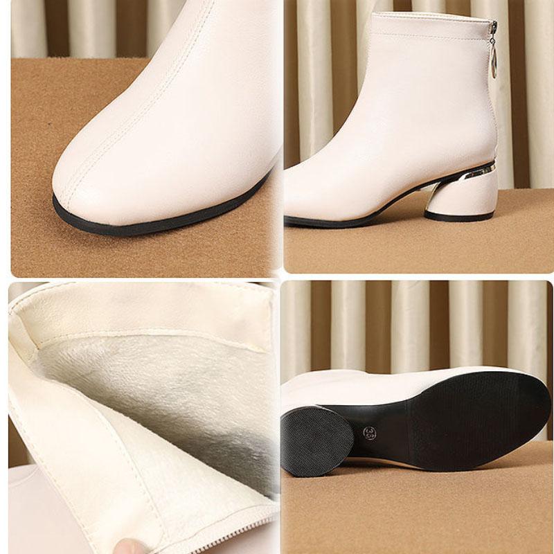 Women's Shoes Autumn and Winter Plus Velvet All-match Thick with Round Toe Half Tube Martin Boots Leather Boots