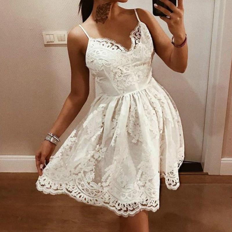 WTEMPO Women's Bandage Bodycon Sleeveless Dress Party Evening Club Mini Dress Backless V neck Lace S