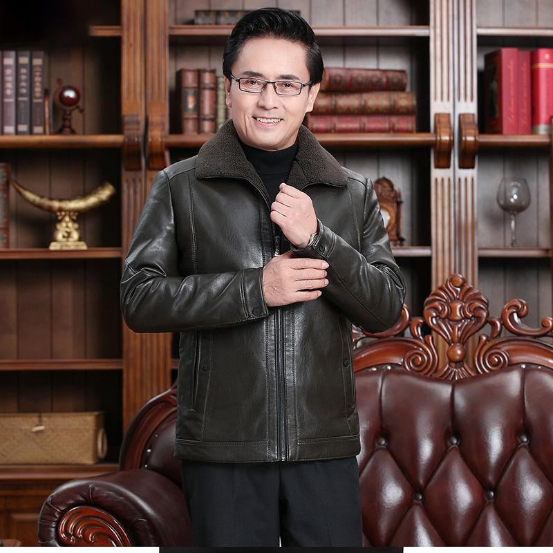 Men's Leather Jacket Clothes Coat Fur One Plus Velvet Thickening Dad Casual Winter Clothes