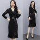 Women's Sexy Lace Dress Suit Collar V Neck Belt Ruffle Embroidered Lace Skirt Stitching Full Hip Dresses Elegant Black Bottoming Shirt Slim Fit Suit