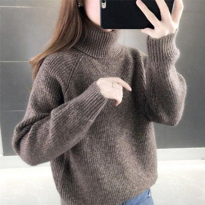 Turtleneck Sweater Women Wear Thick Black Knitted Bottoming Shirt In Autumn and Winter, Casual and Loose Outer Wear