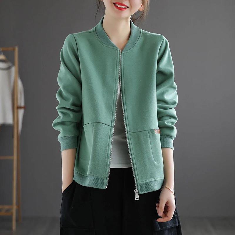 Ladies Short Coat Women's Spring and Autumn Loose Zipper Cardigan Sweater Casual Baseball Uniform