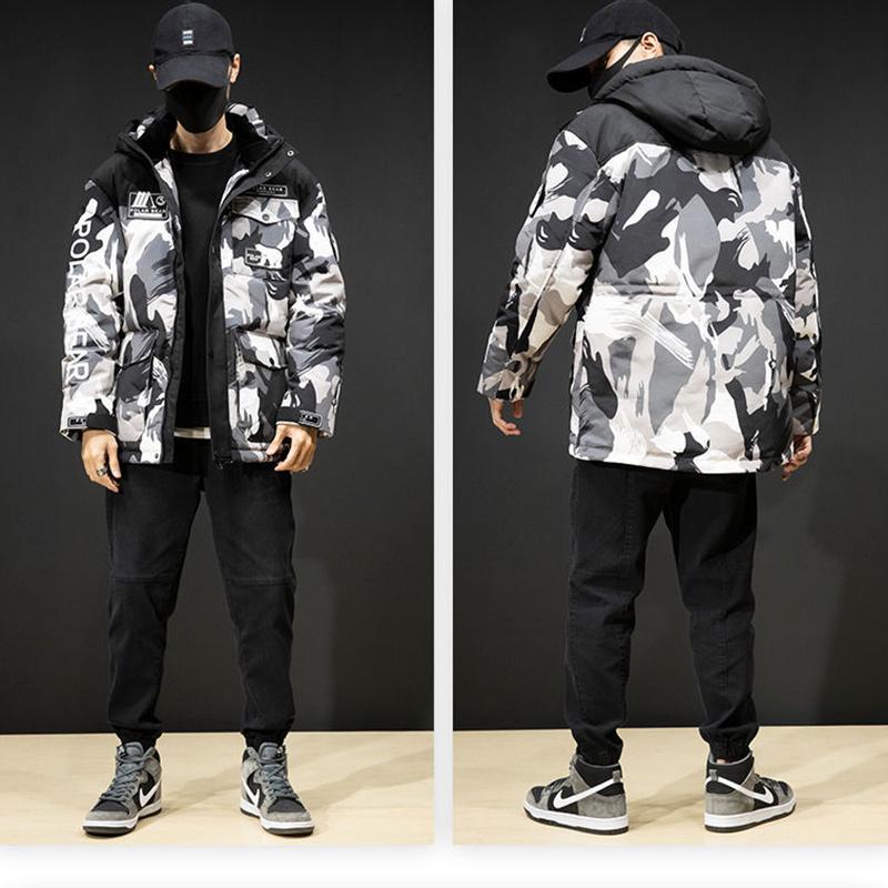 Winter Men's Down Jacket Tide Brand Trend Mid-length Tooling Jacket Warm Hooded Clothes
