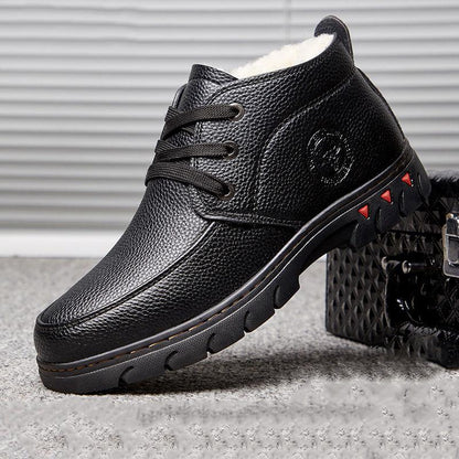 Men's Winter Cotton Shoes Leather Wool Fur Integrated Warm Cotton Leather Shoes Non-slip Dad Shoes