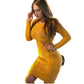 Women Solid Color Sweater Autumn Winter Sweater Dress Long Sleeve Knitted Dress