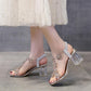 Women's Summer Roman Sandals All-match Fashionable Women's Shoes Crystal Transparent Chunky Heel High Heels