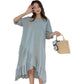 Ruffle Irregular Women's Summer Dress Short Sleeve Round Neck  Daily Wear Home Dating Party