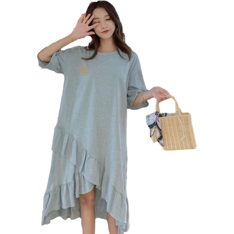 Ruffle Irregular Women's Summer Dress Short Sleeve Round Neck  Daily Wear Home Dating Party