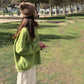Pofulove Solid Color POLO Collar Sweater Jacket Female Autumn Winter College Style Sweater
