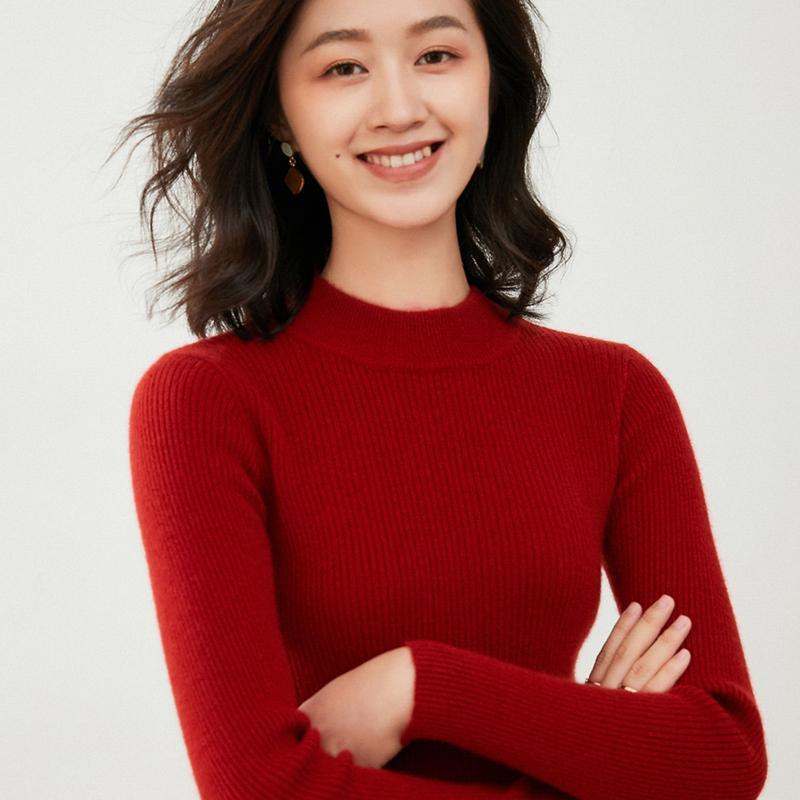 Wealthy Bird Autumn and Winter Cardigan Women's Self-cultivation Solid Color Thickening Half High Neck Cashmere Knitted Sweater Bottoming Shirt Tide