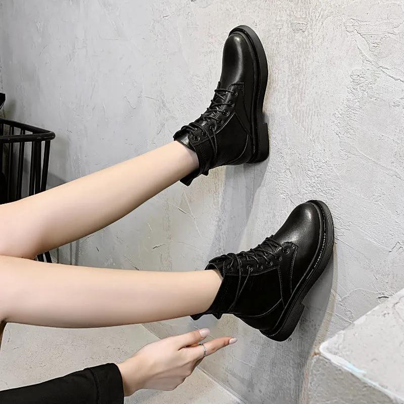 Ladies Martin Boots Non-slip Wear-resistant Autumn and Winter Real Cowhide Snow Boots British Style Short Boots Lightweight Waterproof Leather Shoes