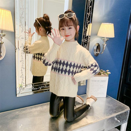 Casual Kids Girl Boy Knit Sweaters Autumn Winter Solid Color Loose Jumpers Children Round Collar Long Sleeve Pullover Tops 4-12Y