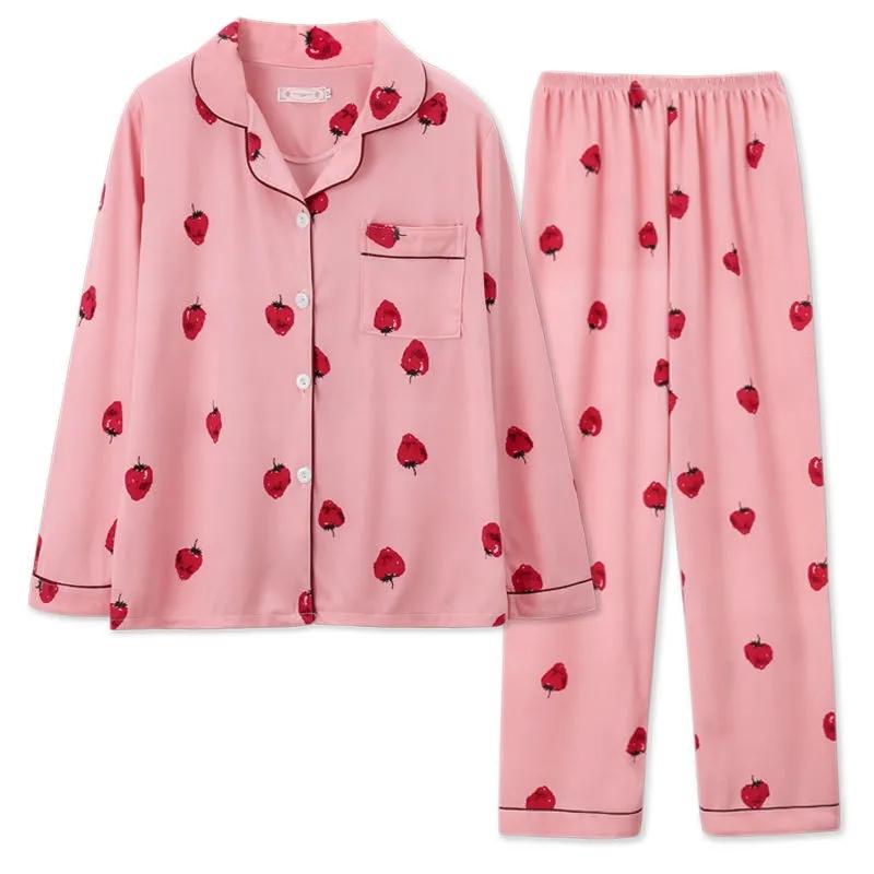 Women's Long Sleeves Pajamas Set Cute Printing Cardigan Spring Autumn Homewear Lapel Loose Comfortable Pyjamas Suits